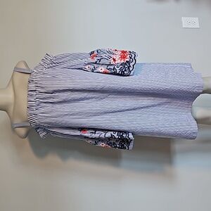 Jessica Howard blue/white pinstripe off shoulder dress-bell sleeves-18